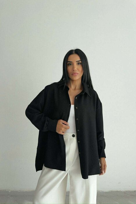 ONE COLOR LONG SLEEVE WOMEN SHIRT BLACK/ E ZEZE - 3