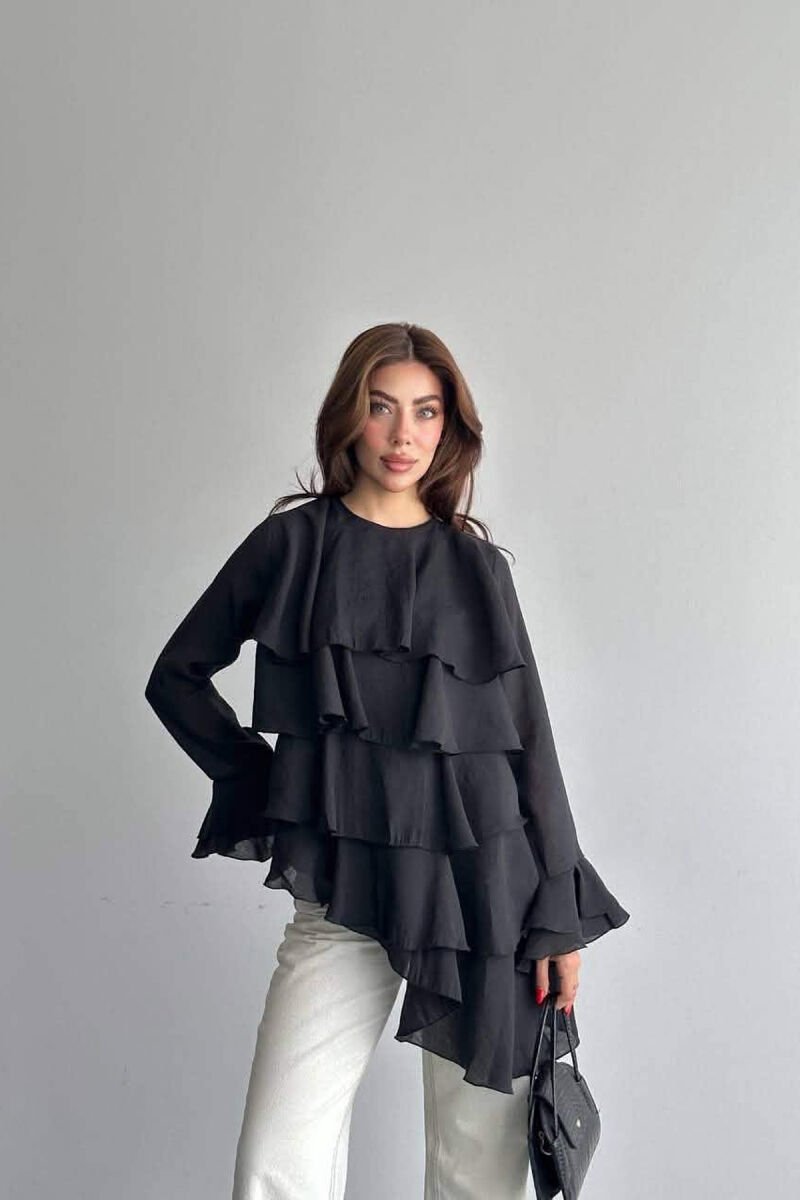 ONE COLOR LONG SLEEVE WOMEN SHIRT BLACK/ E ZEZE - 1