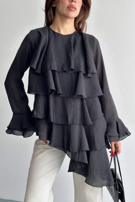 ONE COLOR LONG SLEEVE WOMEN SHIRT BLACK/ E ZEZE - 4