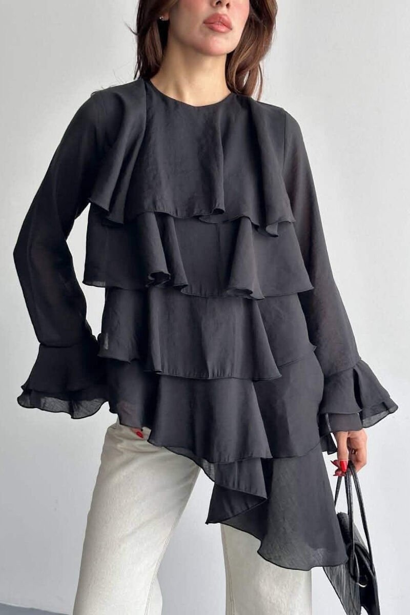 ONE COLOR LONG SLEEVE WOMEN SHIRT BLACK/ E ZEZE - 4