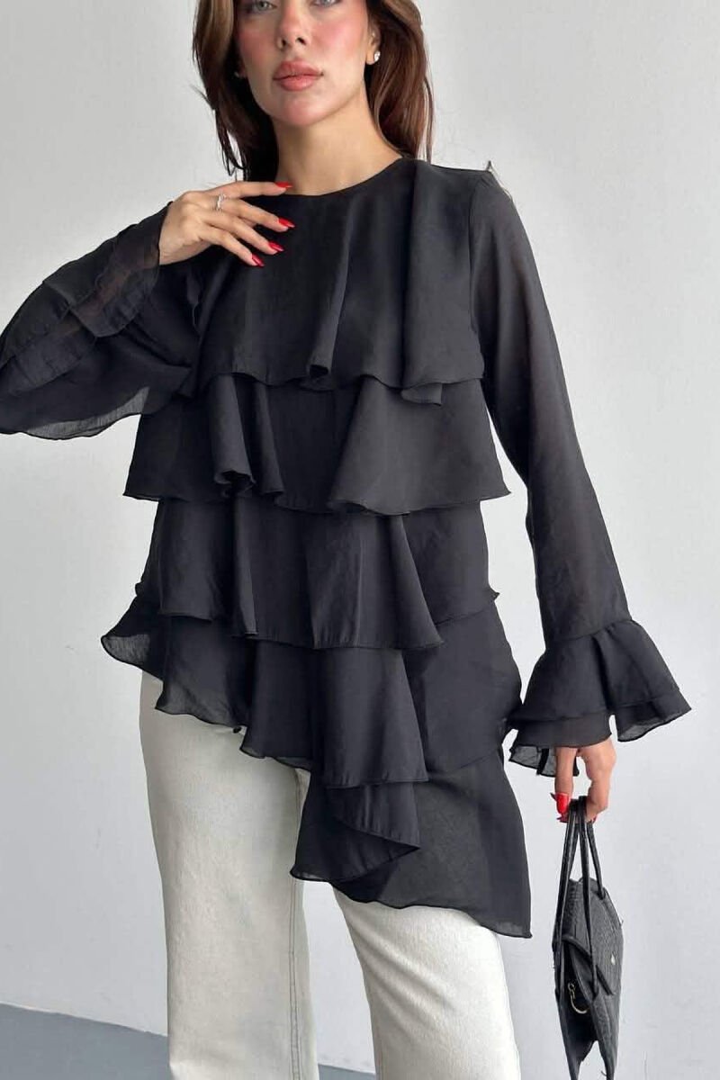 ONE COLOR LONG SLEEVE WOMEN SHIRT BLACK/ E ZEZE - 5