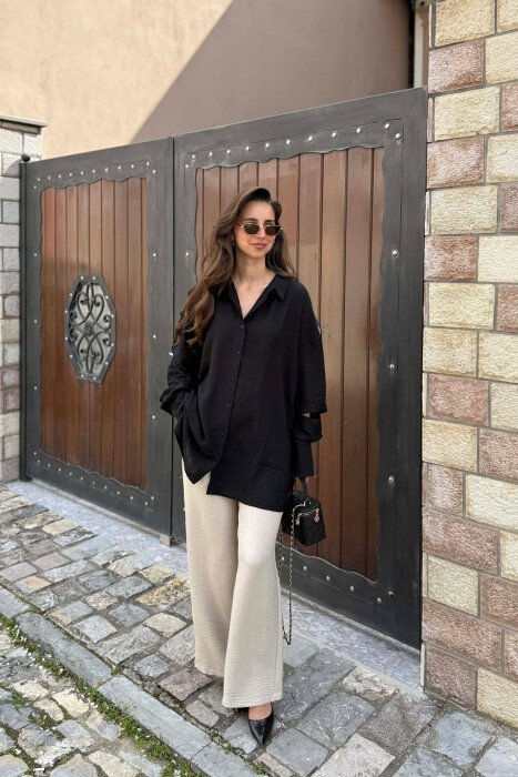 ONE COLOR LONG SLEEVE WOMEN SHIRT BLACK/ E ZEZE - 1