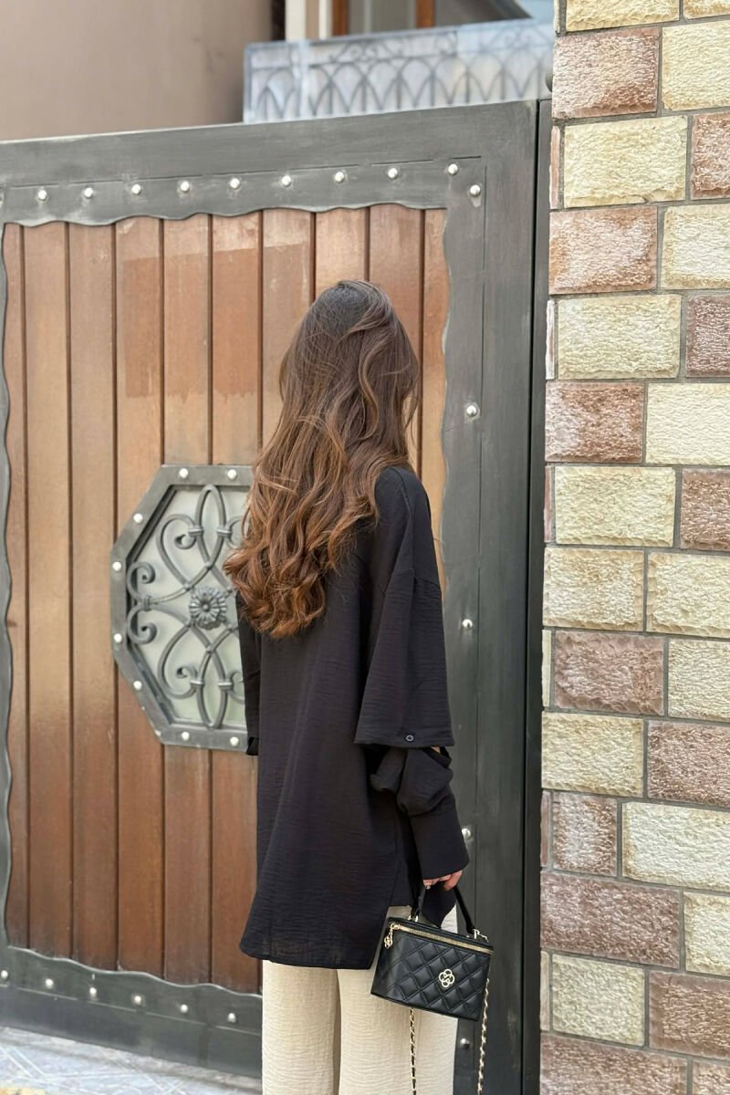 ONE COLOR LONG SLEEVE WOMEN SHIRT BLACK/ E ZEZE - 2