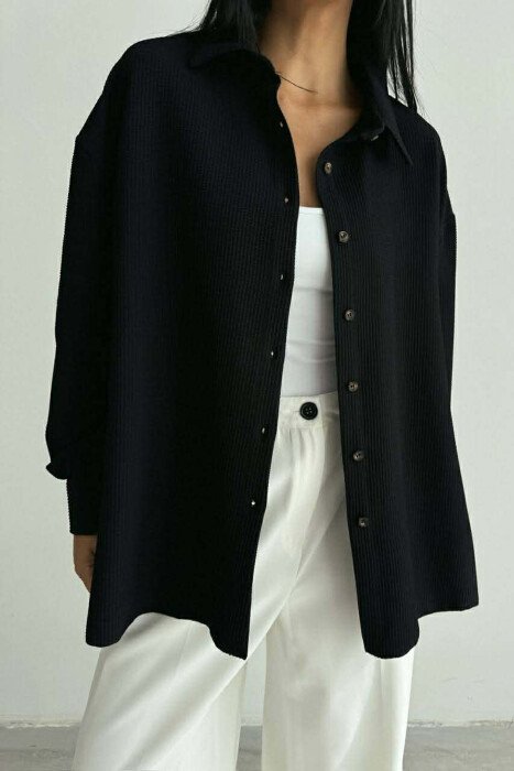 ONE COLOR LONG SLEEVE WOMEN SHIRT BLACK/ E ZEZE 