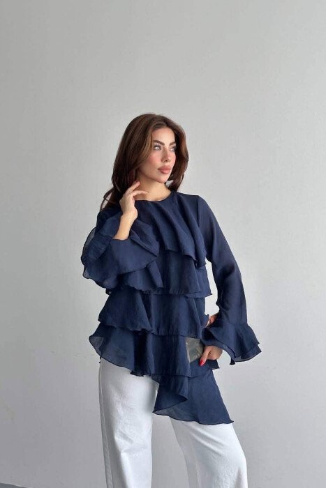 ONE COLOR LONG SLEEVE WOMEN SHIRT BLUE/BLU - 3