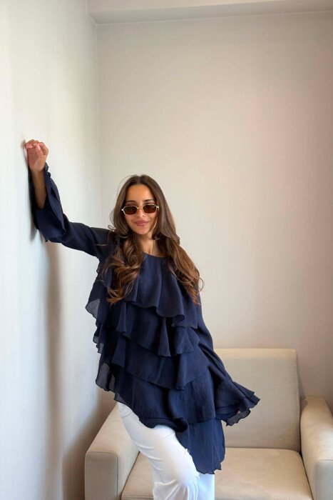 ONE COLOR LONG SLEEVE WOMEN SHIRT BLUE/BLU - 1