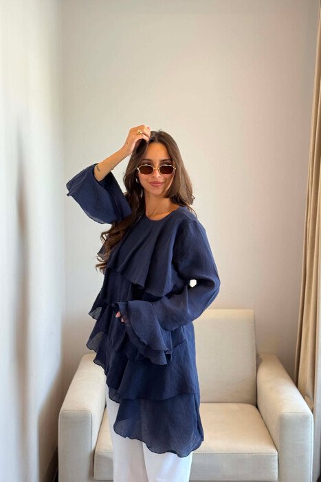 ONE COLOR LONG SLEEVE WOMEN SHIRT BLUE/BLU - 3