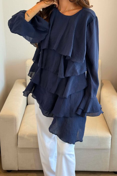 ONE COLOR LONG SLEEVE WOMEN SHIRT BLUE/BLU - 4