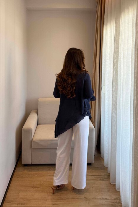 ONE COLOR LONG SLEEVE WOMEN SHIRT BLUE/BLU - 5