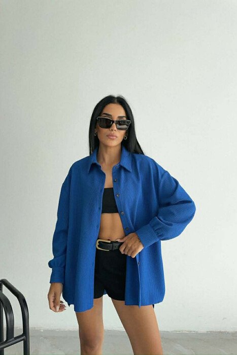 ONE COLOR LONG SLEEVE WOMEN SHIRT BLUE/BLU - 1