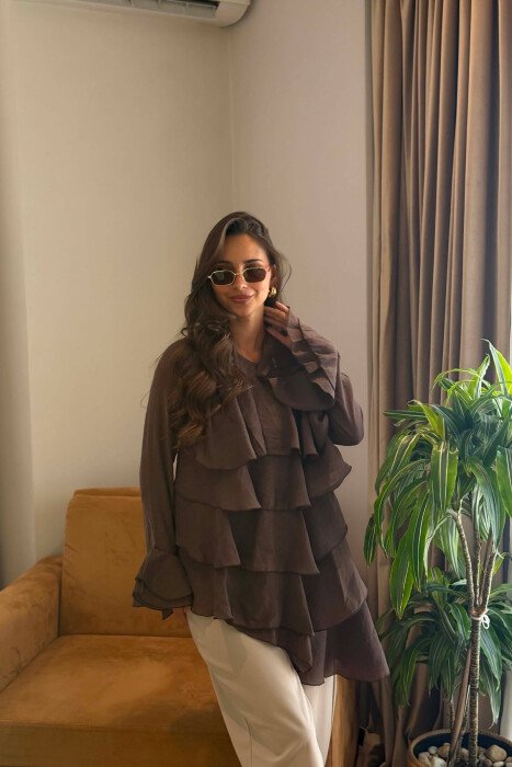 ONE COLOR LONG SLEEVE WOMEN SHIRT BROWN/KAFE 