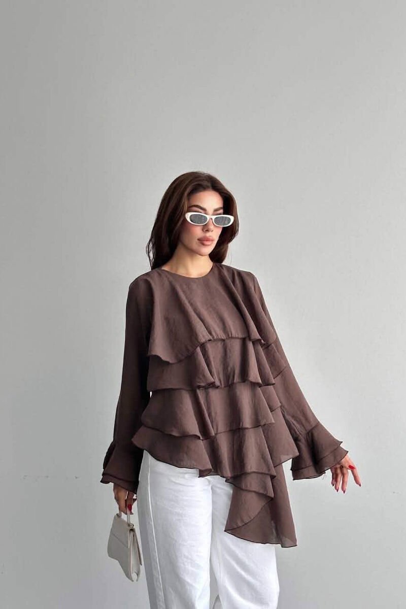 ONE COLOR LONG SLEEVE WOMEN SHIRT BROWN/KAFE - 4