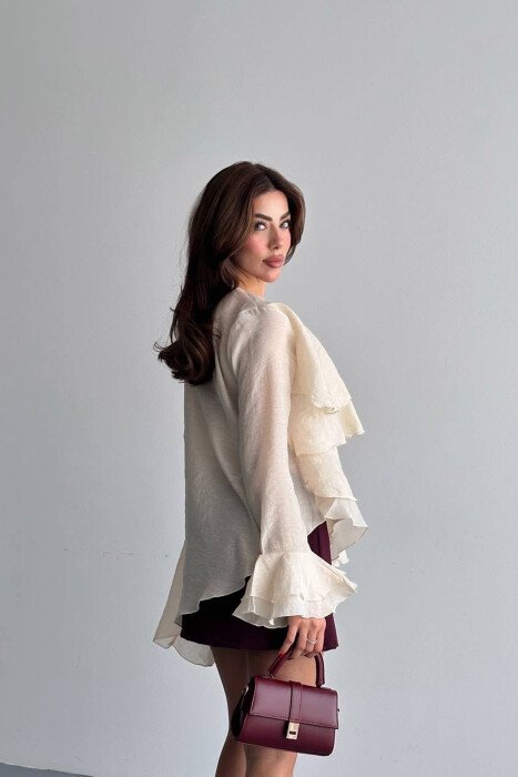 ONE COLOR LONG SLEEVE WOMEN SHIRT CREAM/KREM - 3