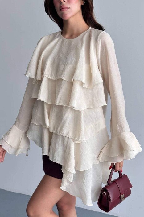 ONE COLOR LONG SLEEVE WOMEN SHIRT CREAM/KREM - 5