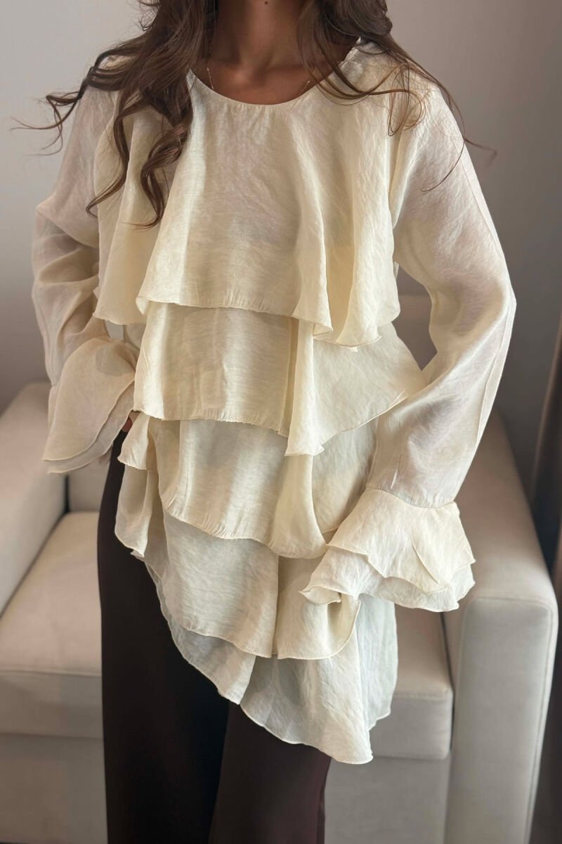 ONE COLOR LONG SLEEVE WOMEN SHIRT CREAM/KREM - 2