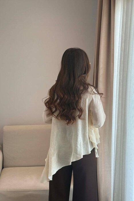 ONE COLOR LONG SLEEVE WOMEN SHIRT CREAM/KREM - 3