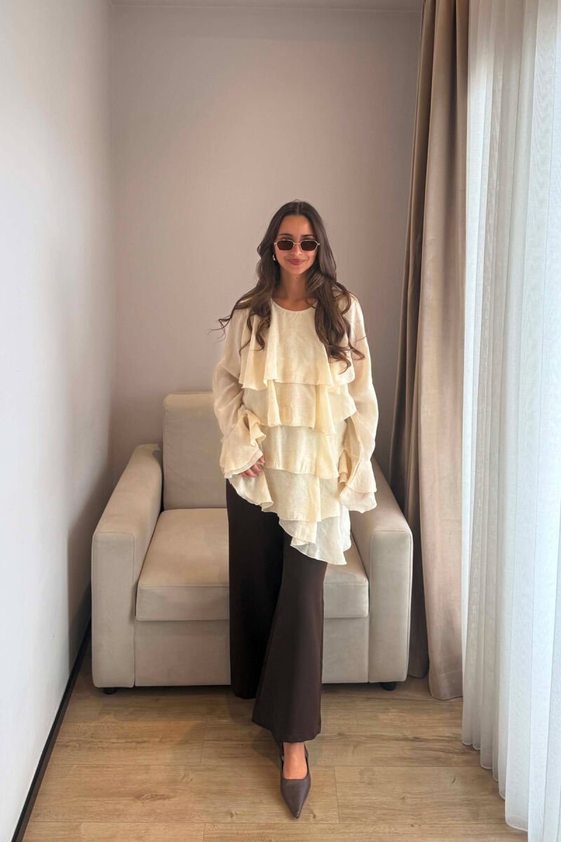 ONE COLOR LONG SLEEVE WOMEN SHIRT CREAM/KREM - 4