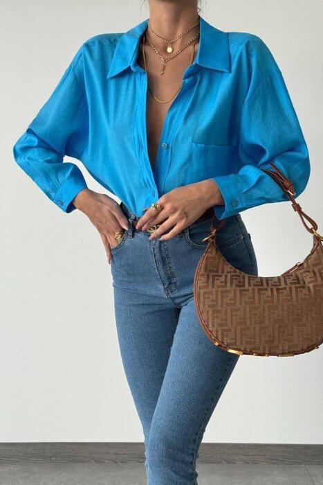 ONE COLOR LONG SLEEVE WOMEN SHIRT LIGHTBLUE/BZ - KLAUDIO FASHION