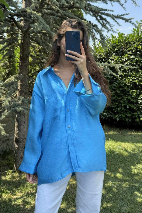 ONE COLOR LONG SLEEVE WOMEN SHIRT LIGHTBLUE/BZ - 4