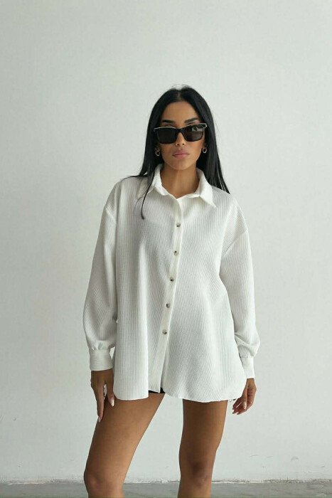 ONE COLOR LONG SLEEVE WOMEN SHIRT WHITE-E BARDHE - KLAUDIO FASHION