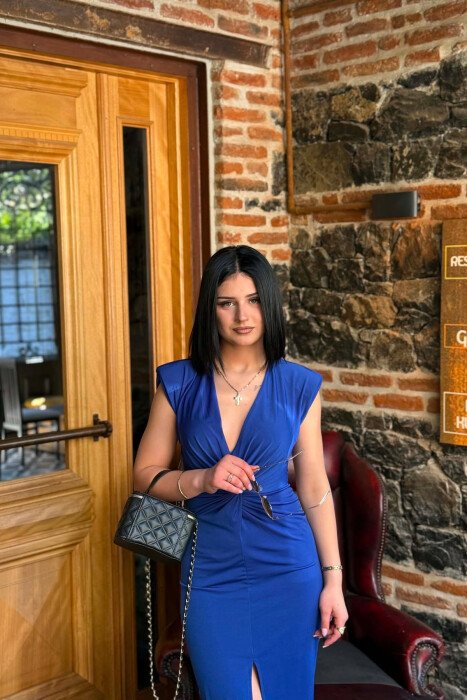 ONE COLOR LONG SLEEVELESS WOMEN DRESS BLUE/BLU - 3