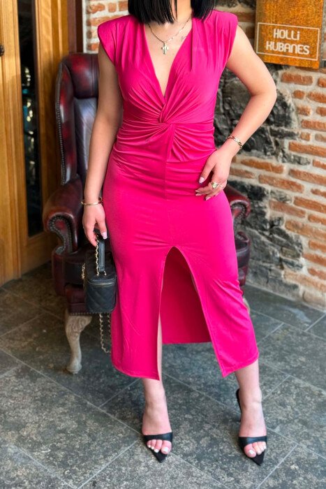 ONE COLOR LONG SLEEVELESS WOMEN DRESS FUCHSIA/CIKLAMI - 3