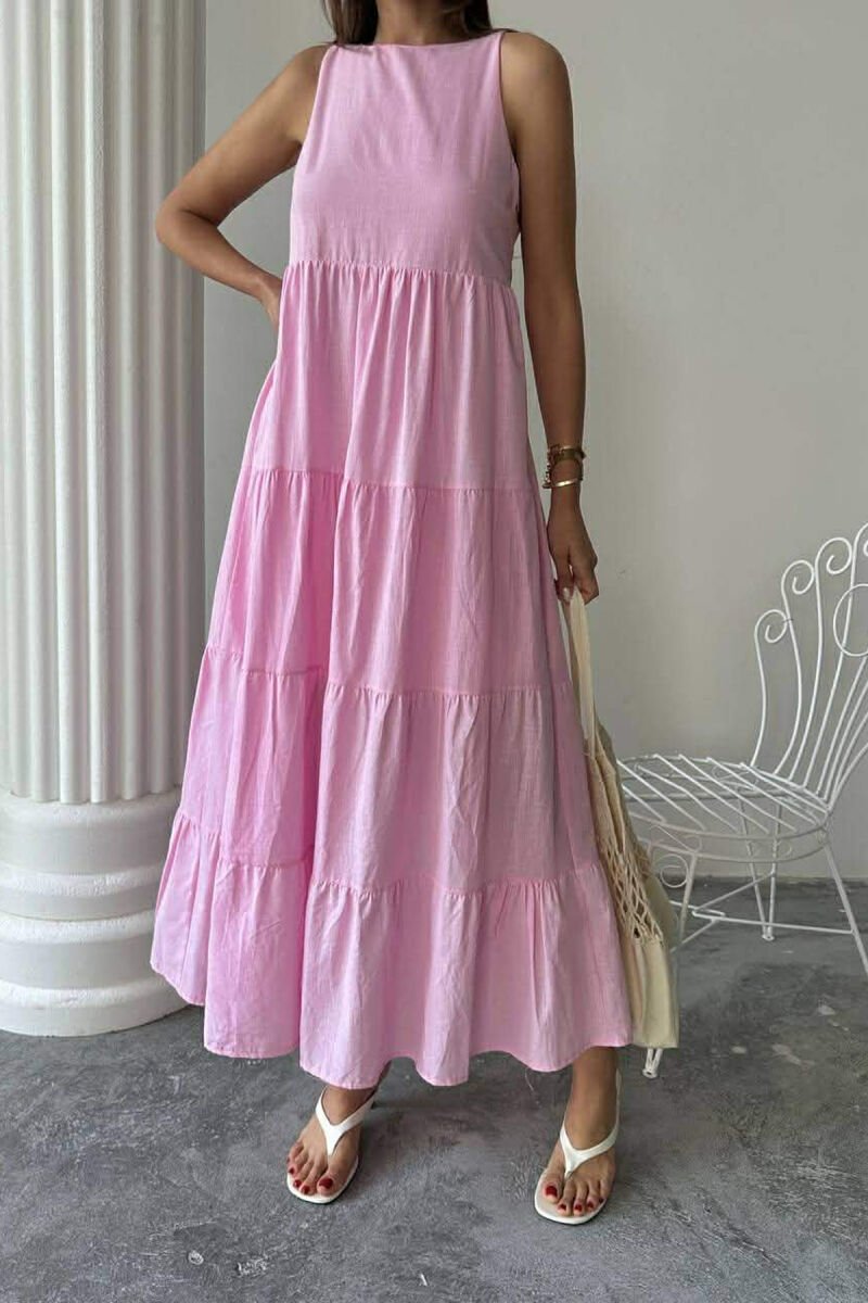 ONE COLOR LONG SLEEVELESS WOMEN DRESS PINK/ROZE - 2