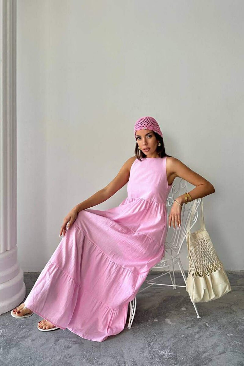 ONE COLOR LONG SLEEVELESS WOMEN DRESS PINK/ROZE - 3