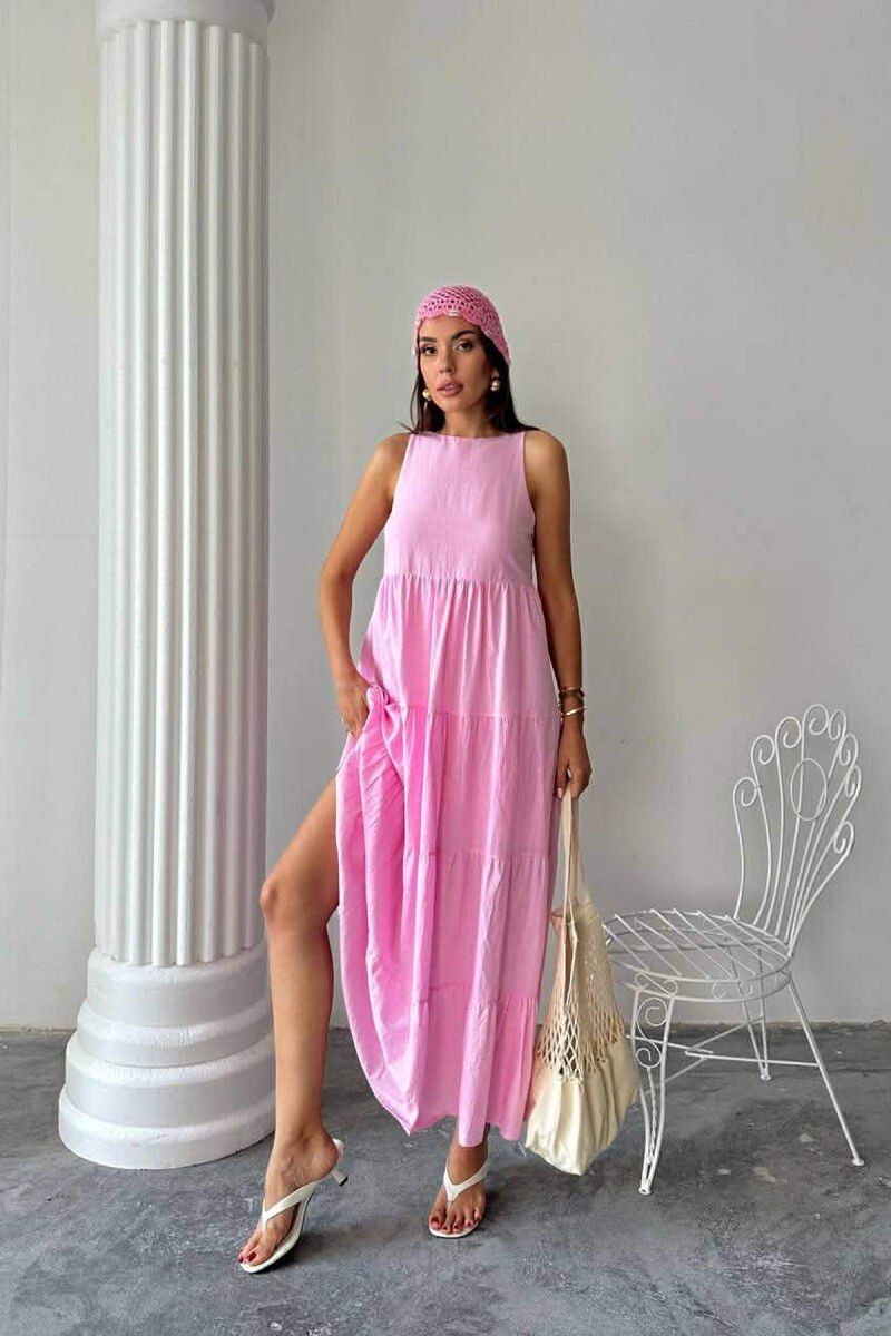 ONE COLOR LONG SLEEVELESS WOMEN DRESS PINK/ROZE - 4