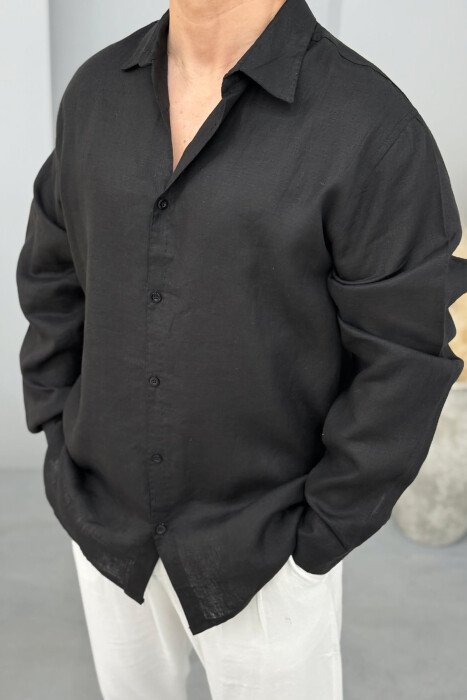 ONE COLOR LONG SLEEVES MEN SHIRT BLACK/ E ZEZE - 2