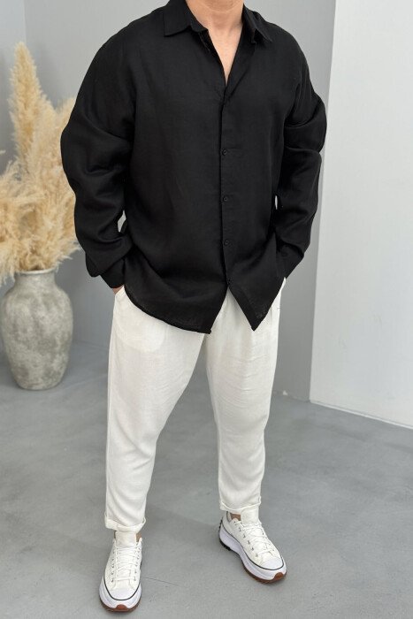 ONE COLOR LONG SLEEVES MEN SHIRT BLACK/ E ZEZE - KLAUDIO FASHION