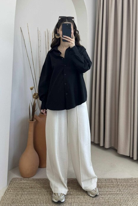 ONE COLOR LONG SLEEVES WOMEN SHIRT BLACK/ E ZEZE - KLAUDIO FASHION