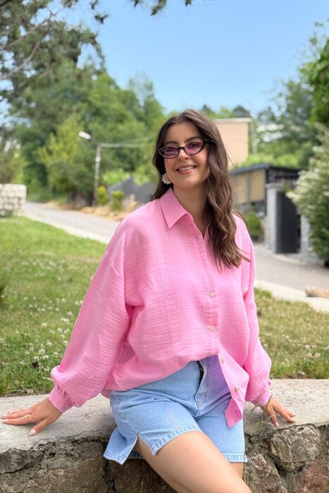 ONE COLOR LONG SLEEVES WOMEN SHIRT PINK/ROZE - 5