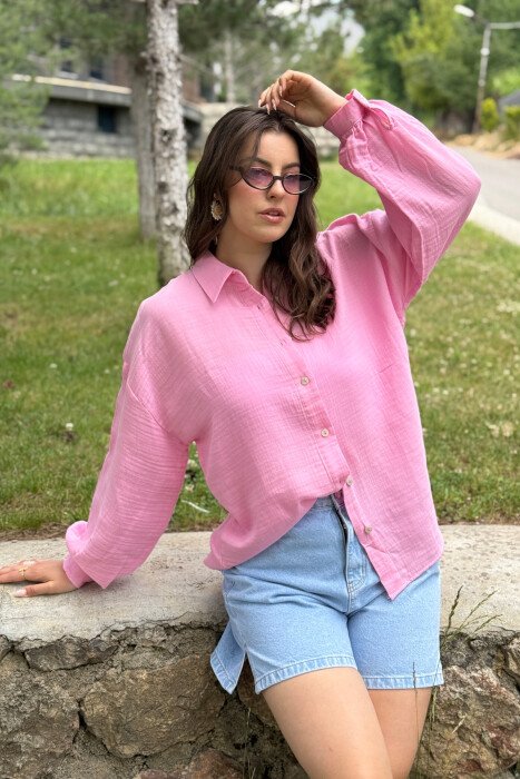 ONE COLOR LONG SLEEVES WOMEN SHIRT PINK/ROZE - 6