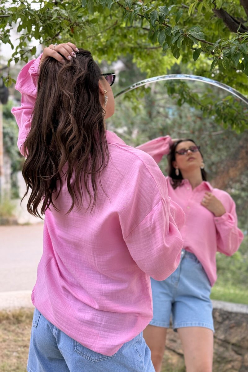 ONE COLOR LONG SLEEVES WOMEN SHIRT PINK/ROZE - 7