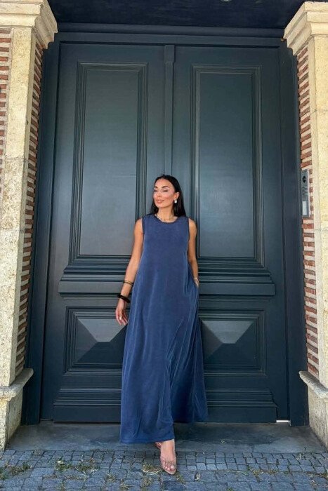 ONE COLOR LONG WOMAN DRESS BLUE/BLU - 