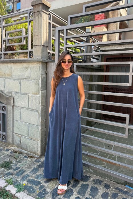 ONE COLOR LONG WOMAN DRESS BLUE/BLU - 2