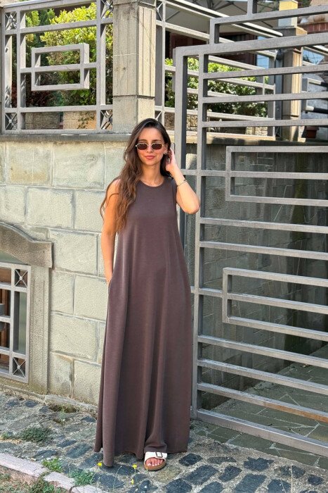 ONE COLOR LONG WOMAN DRESS BROWN/KAFE 