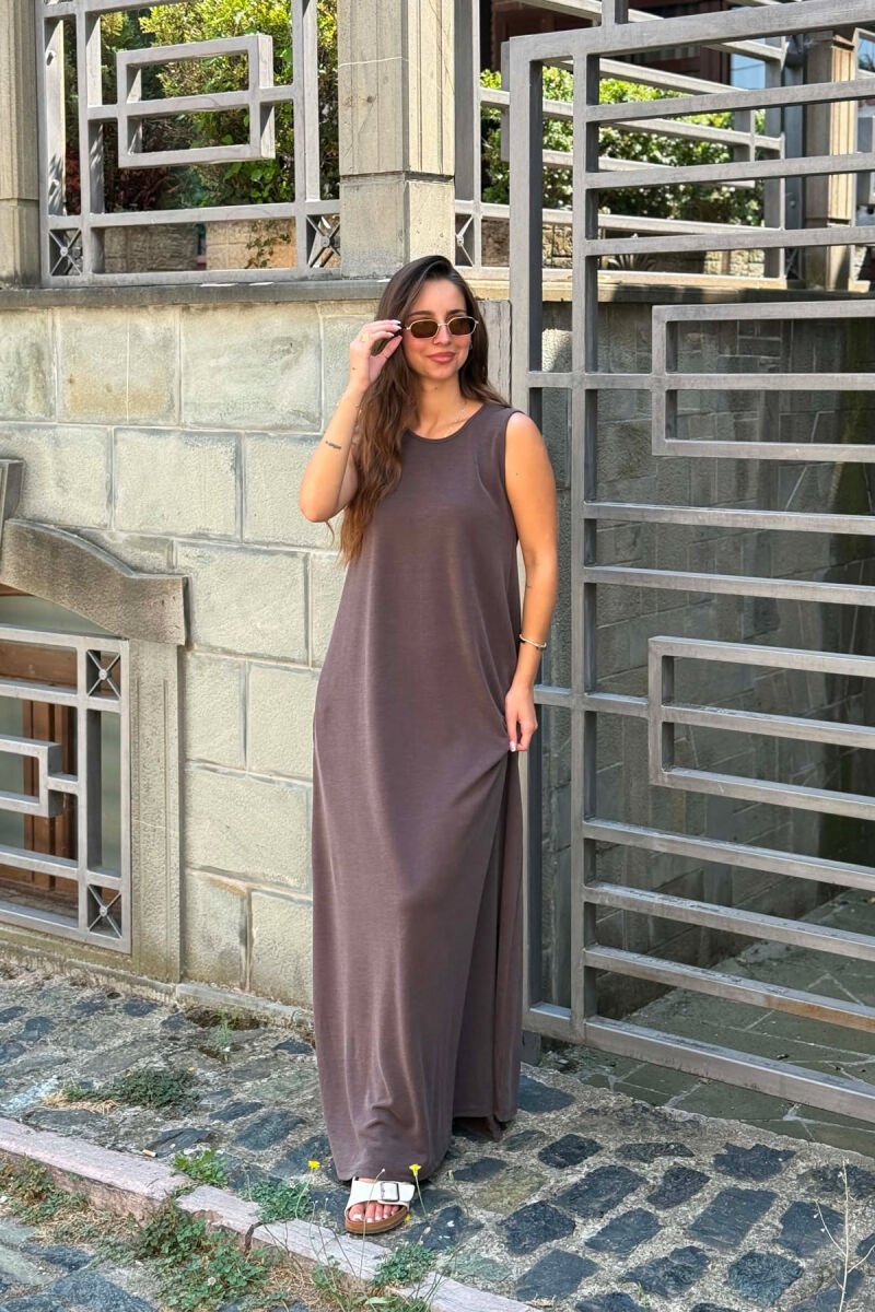 ONE COLOR LONG WOMAN DRESS BROWN/KAFE - 2