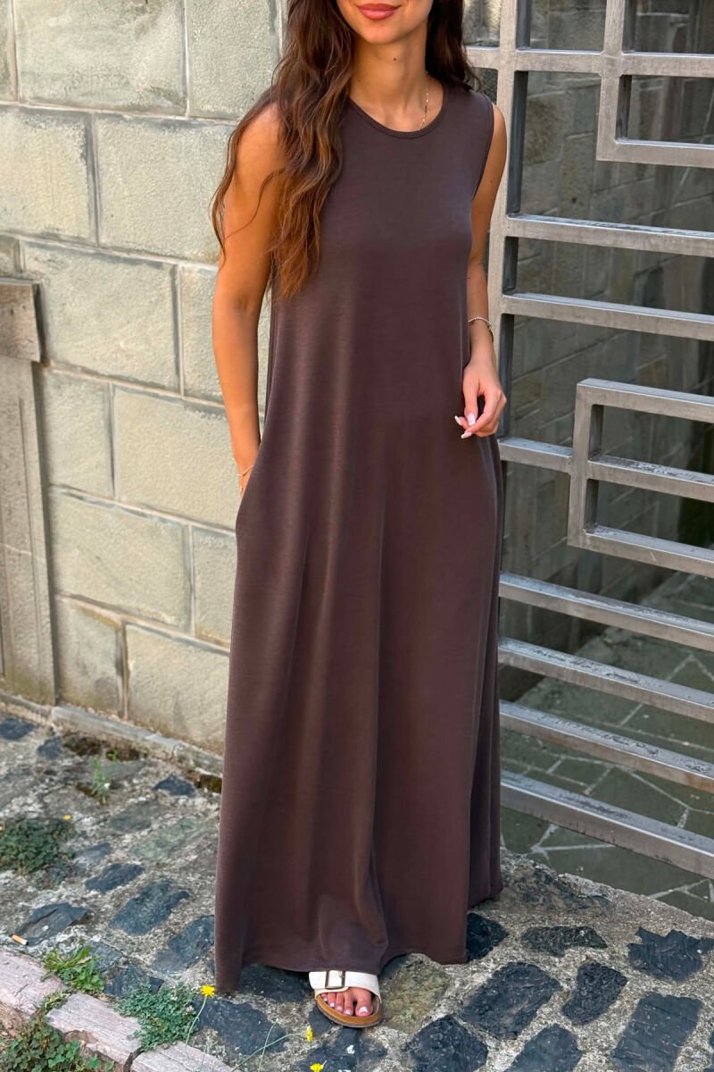 ONE COLOR LONG WOMAN DRESS BROWN/KAFE - 5