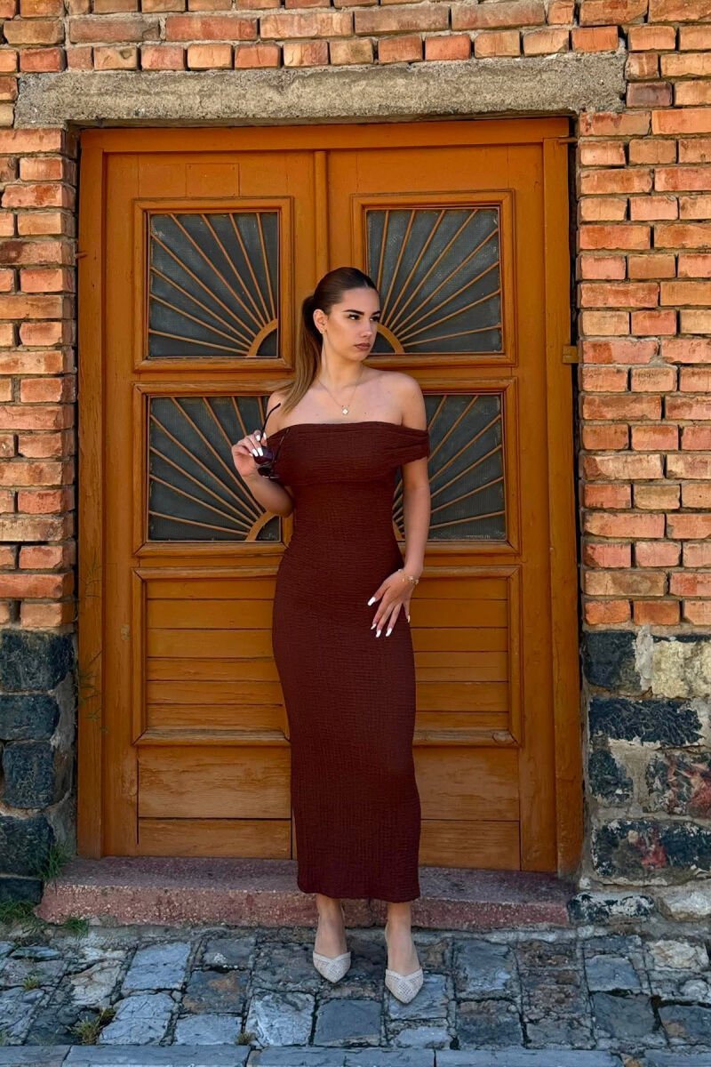 ONE COLOR LONG WOMAN DRESS BROWN/KAFE - 4