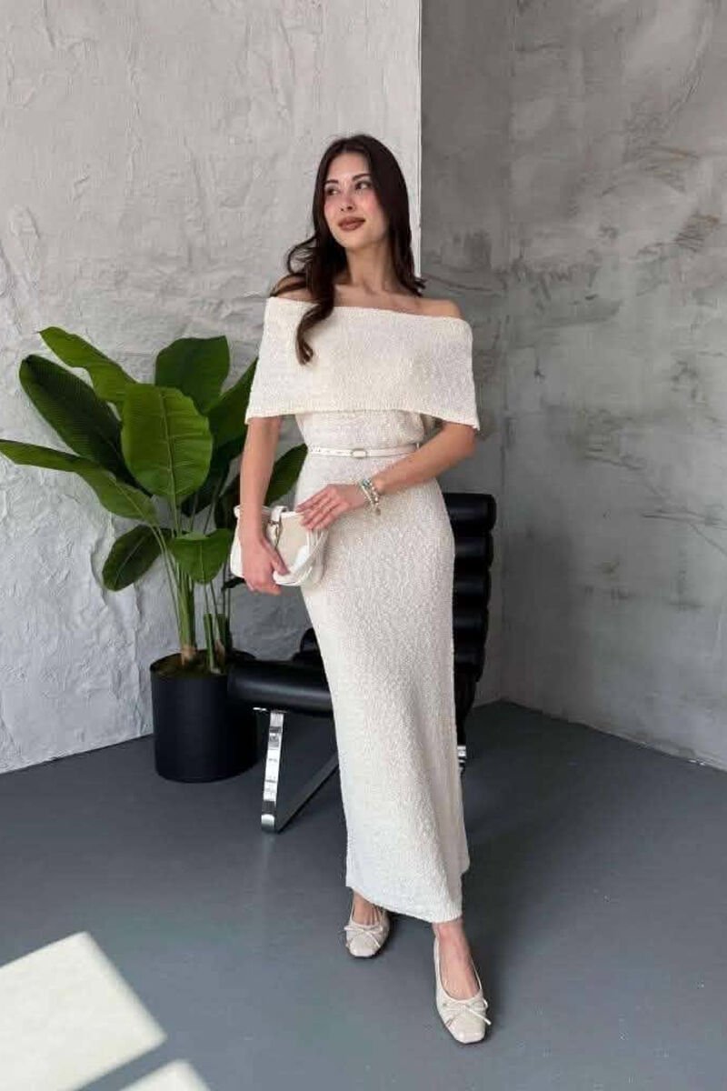 ONE COLOR LONG WOMAN DRESS CREAM/KREM - 1