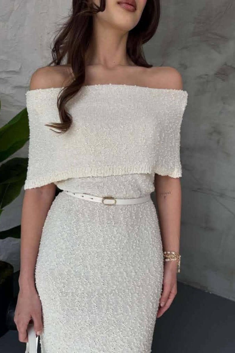 ONE COLOR LONG WOMAN DRESS CREAM/KREM - 4