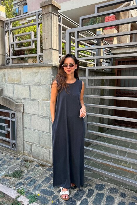 ONE COLOR LONG WOMAN DRESS DARK GREY/GEE 