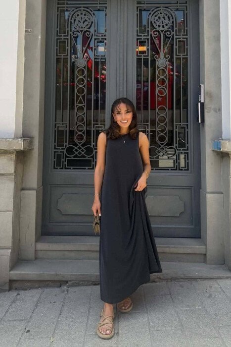 ONE COLOR LONG WOMAN DRESS DARK GREY/GEE - 