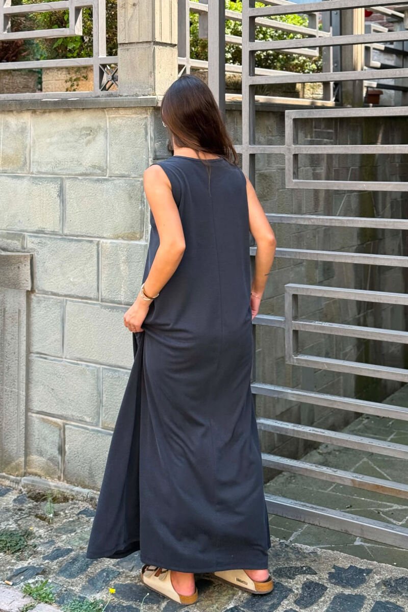 ONE COLOR LONG WOMAN DRESS DARK GREY/GEE - 3
