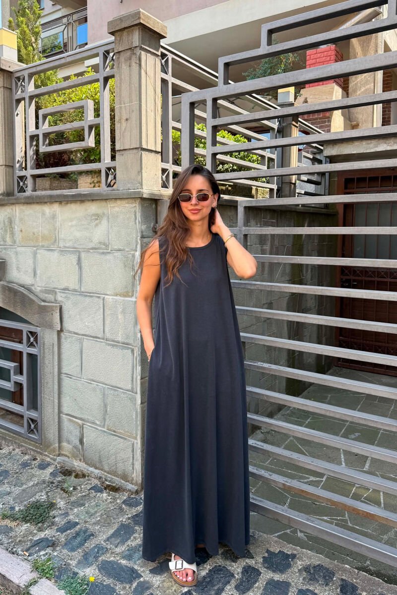 ONE COLOR LONG WOMAN DRESS DARK GREY/GEE - 5