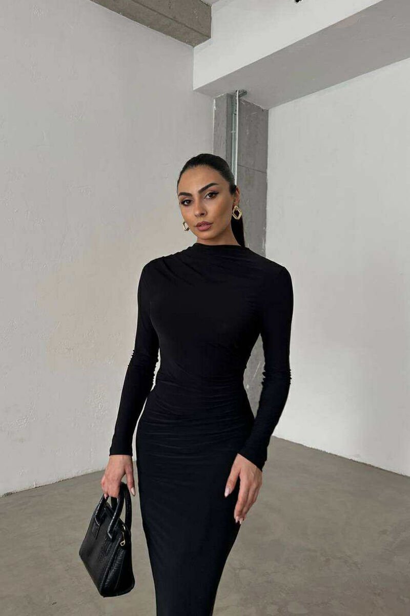 ONE COLOR LONG WOMEN DRESS BLACK/ E ZEZE - 5