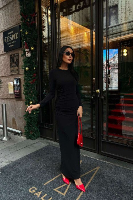 ONE COLOR LONG WOMEN DRESS BLACK/ E ZEZE 