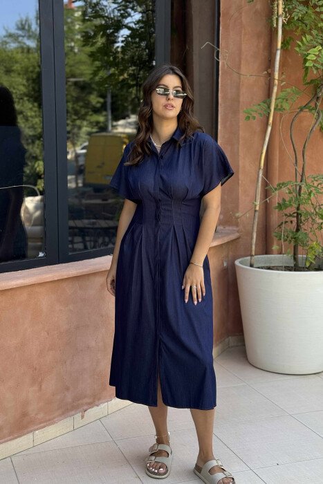 ONE COLOR LONG WOMEN DRESS BLUE/BLU - KLAUDIO FASHION